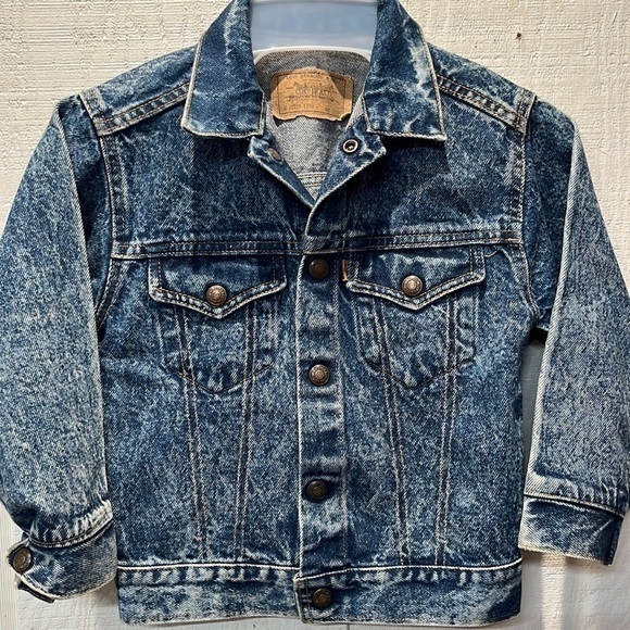 Vintage Little Levis Denim Jean Jacket Orange Tab Acid Stone Wash Kids Size‎ 7 - Picture 1 of 4